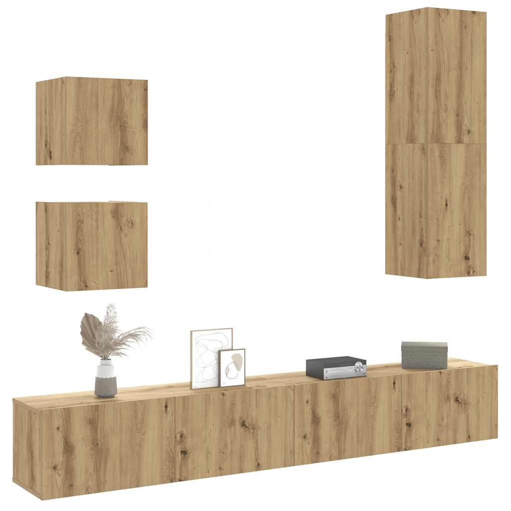 Vetonek Mueble para TV de pared madera contrachapada artesanal 5 piezas