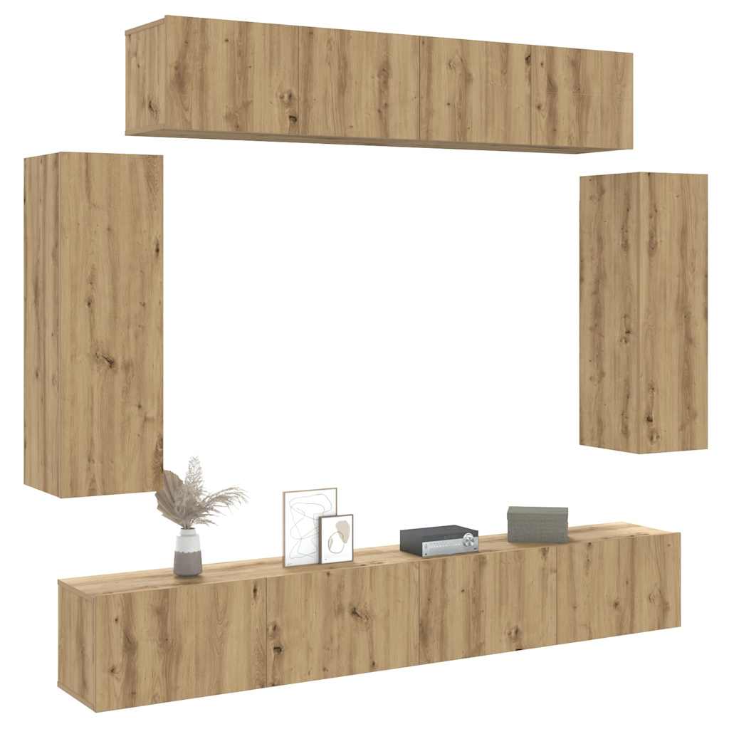 Vetonek Mueble para TV de pared madera contrachapada artesanal 6 piezas