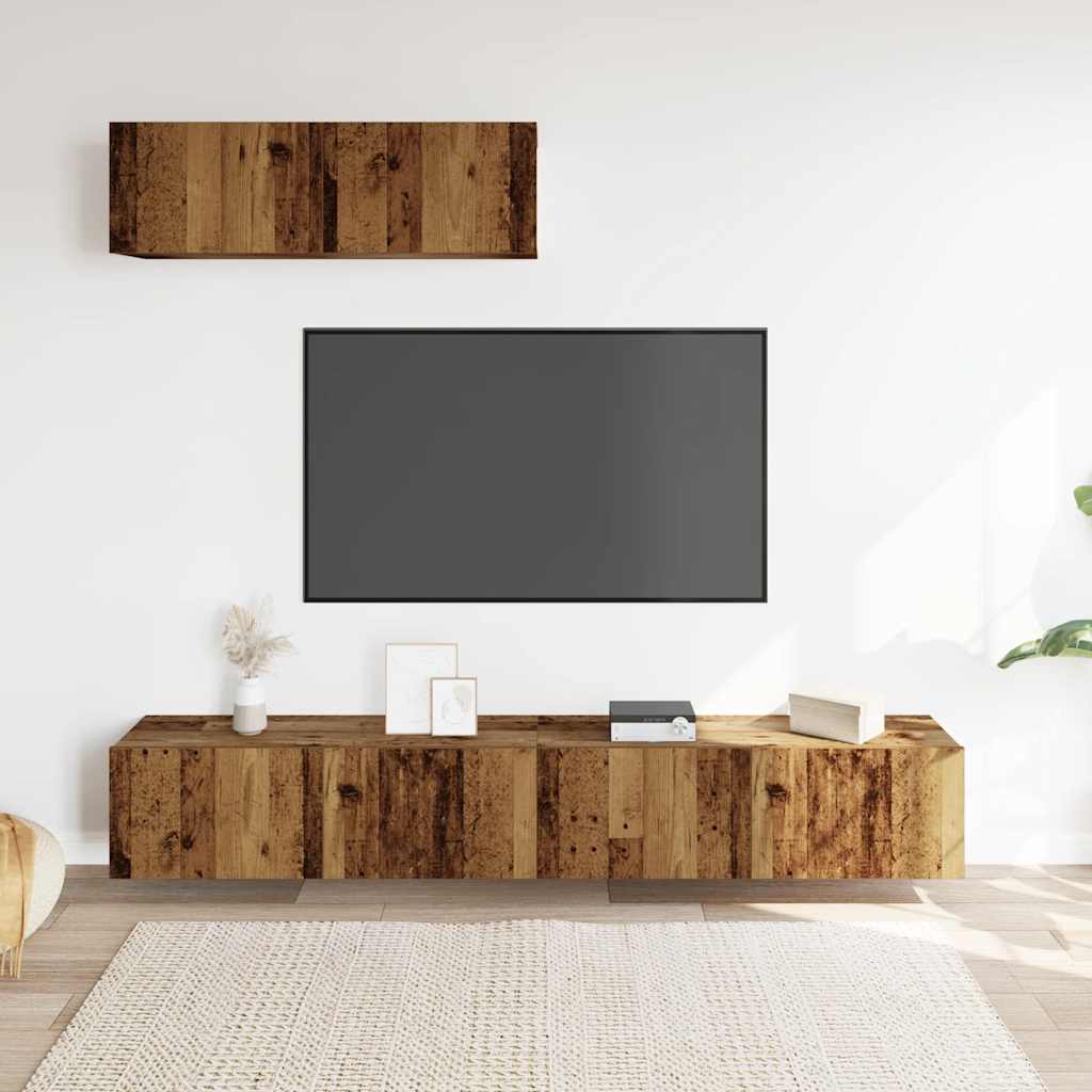 Muebles TV de pared 3 uds madera vieja 100x30x30 cm