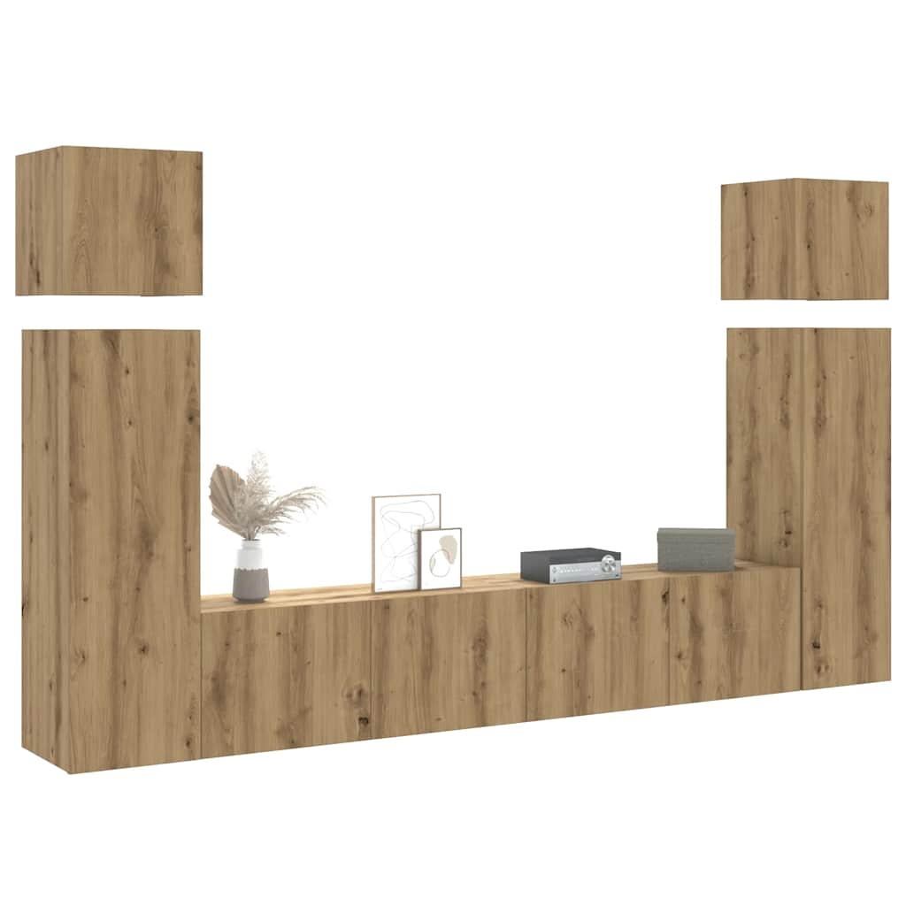 Vetonek Mueble para TV de pared madera contrachapada artesanal 8 piezas