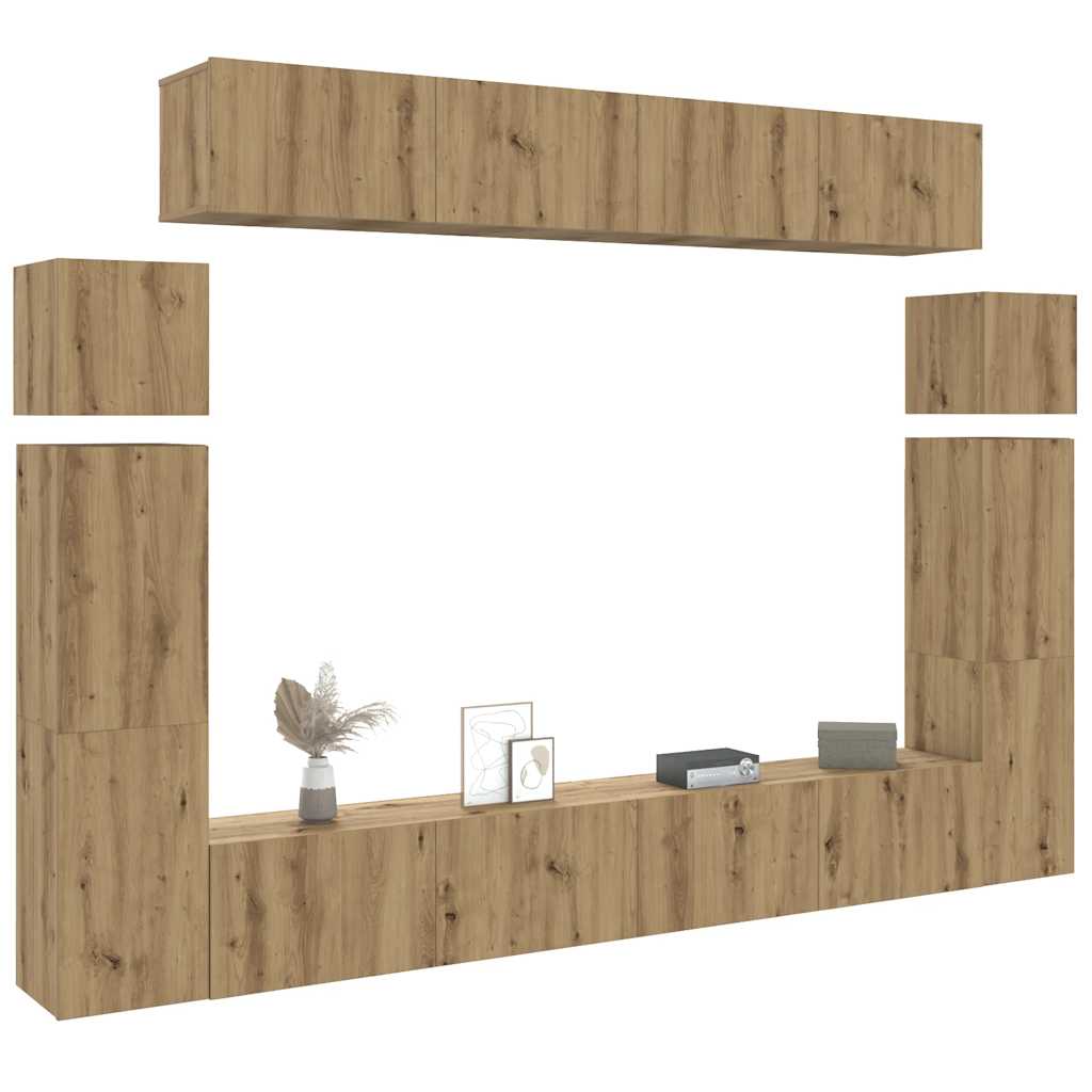 Vetonek Mueble para TV de pared madera contrachapada artesanal 8 piezas