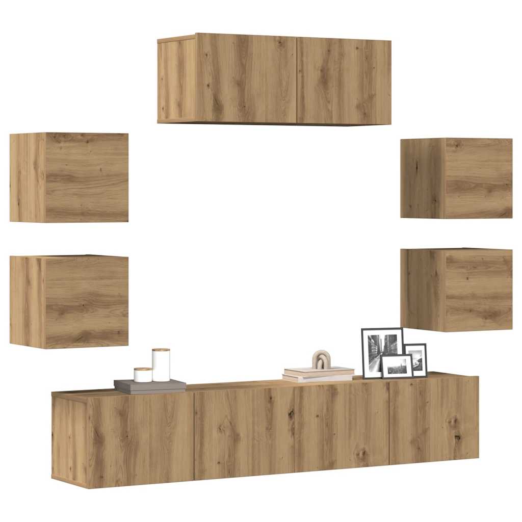 Vetonek Mueble para TV de pared madera contrachapada artesanal 7 piezas