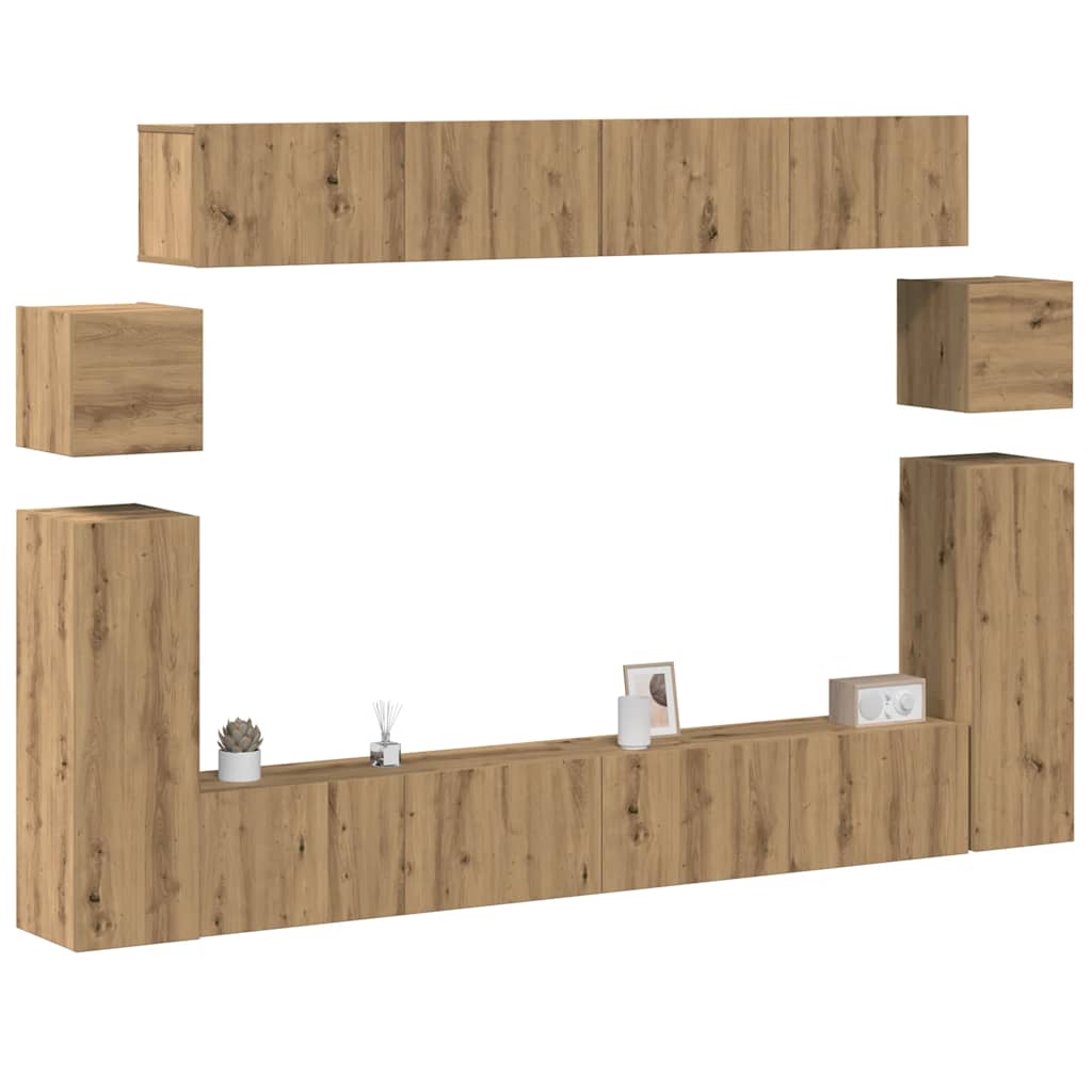 Vetonek Mueble para TV de pared madera contrachapada artesanal 8 piezas