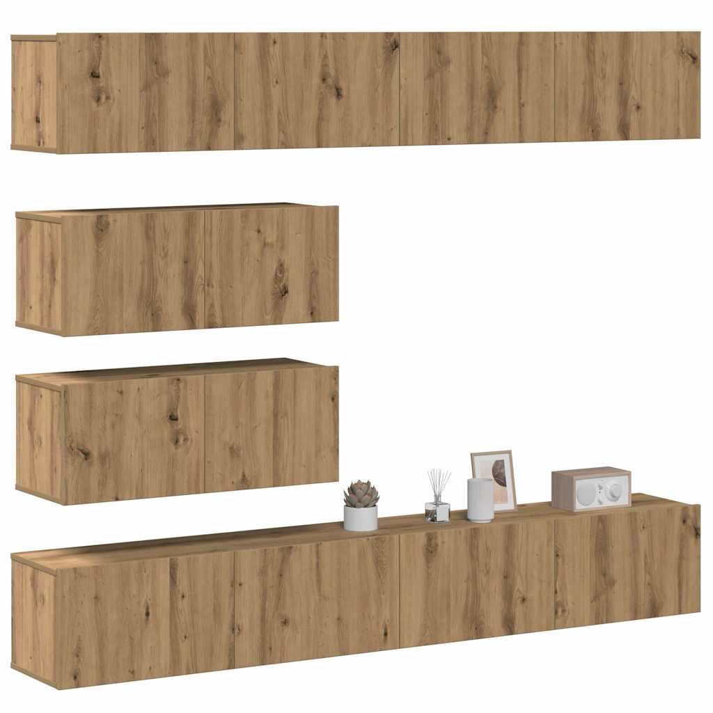 Vetonek Mueble para TV de pared madera contrachapada artesanal 6 piezas