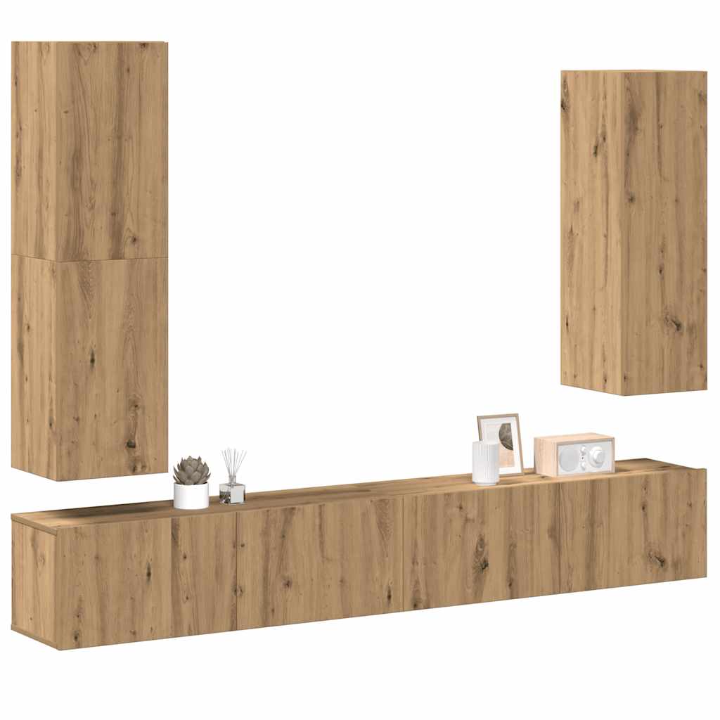 Vetonek Mueble para TV de pared madera contrachapada artesanal 4 piezas