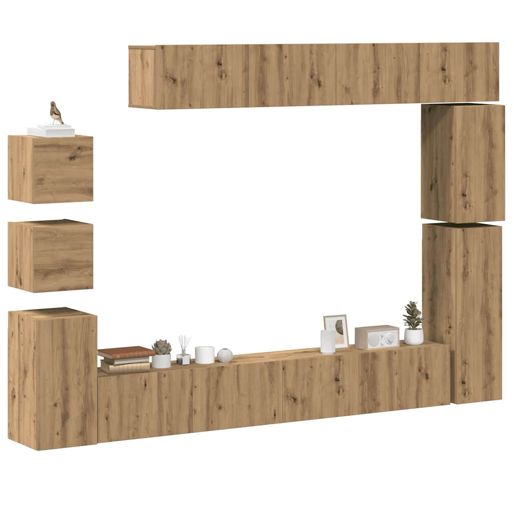 Vetonek Mueble para TV de pared madera contrachapada artesanal 9 piezas