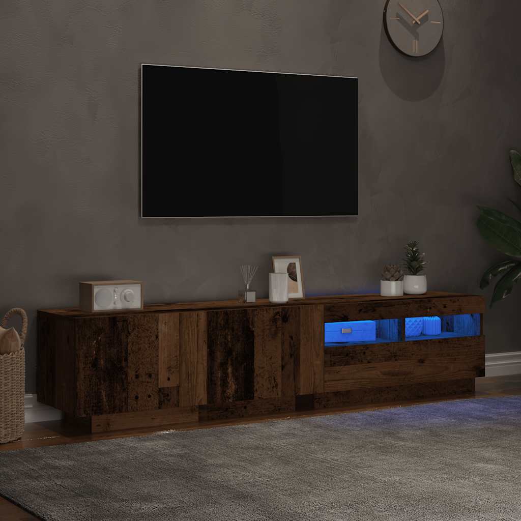 Mueble TV luces LED madera sintetizada Nexus envejecida 180x35x40 cm - Vetonek