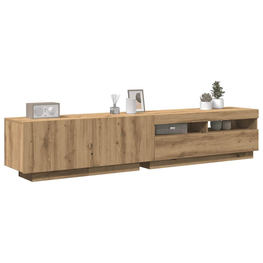 Vetonek Mueble de TV luces LED madera roble artisan 200x35x40 cm