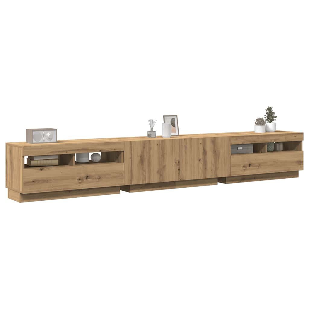 Vetonek Mueble de TV luces LED madera roble artisan 260x35x40 cm