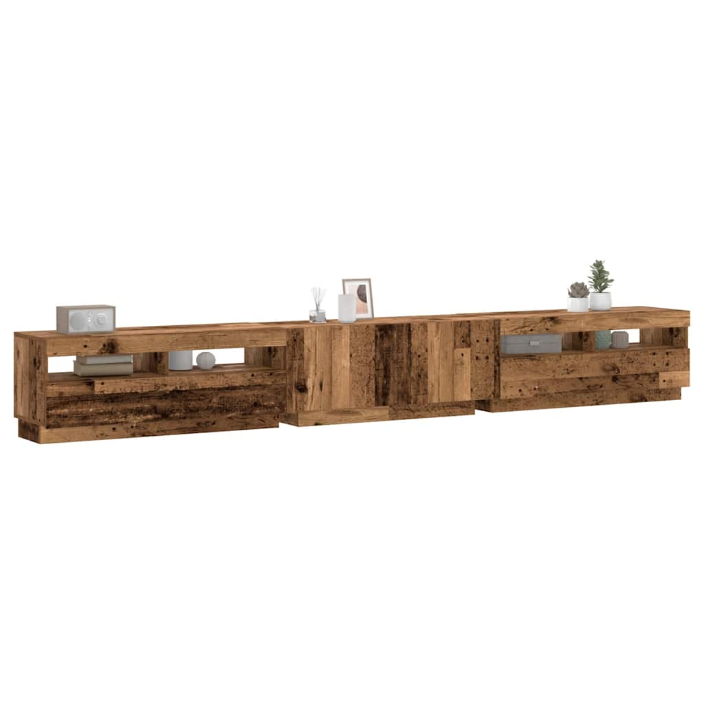 Vetonek Mueble TV luces LED madera ingeniería envejecida 300x35x40 cm