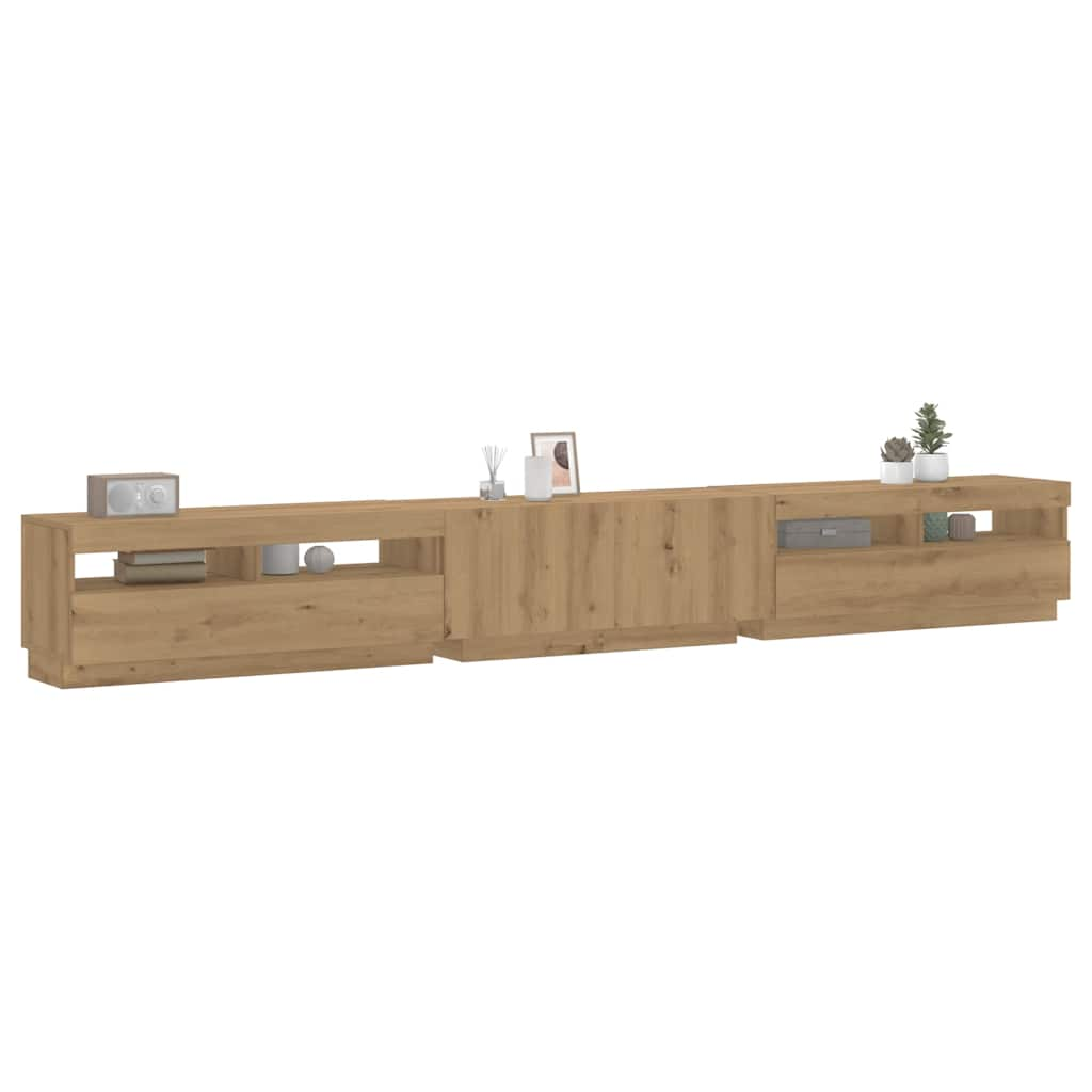 Vetonek Mueble de TV luces LED madera roble artisan 300x35x40 cm