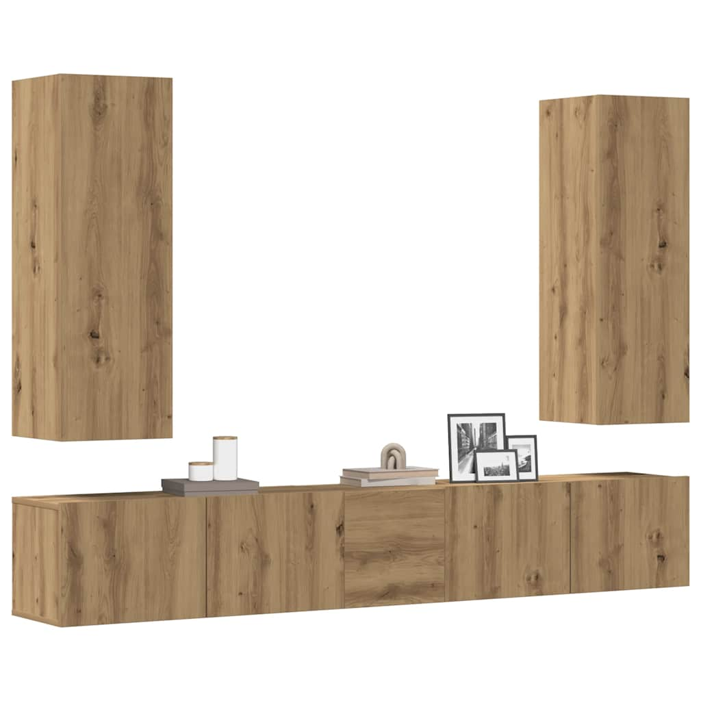 Vetonek Mueble para TV de pared madera contrachapada artesanal 5 piezas