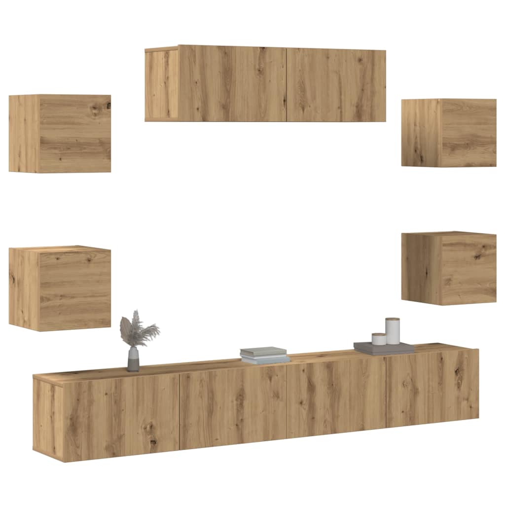 Vetonek Mueble para TV de pared madera contrachapada artesanal 7 piezas