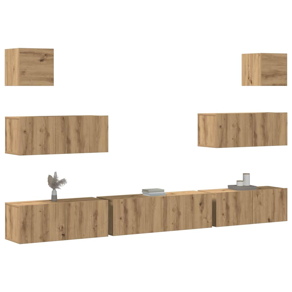 Vetonek Mueble para TV de pared madera contrachapada artesanal 7 piezas