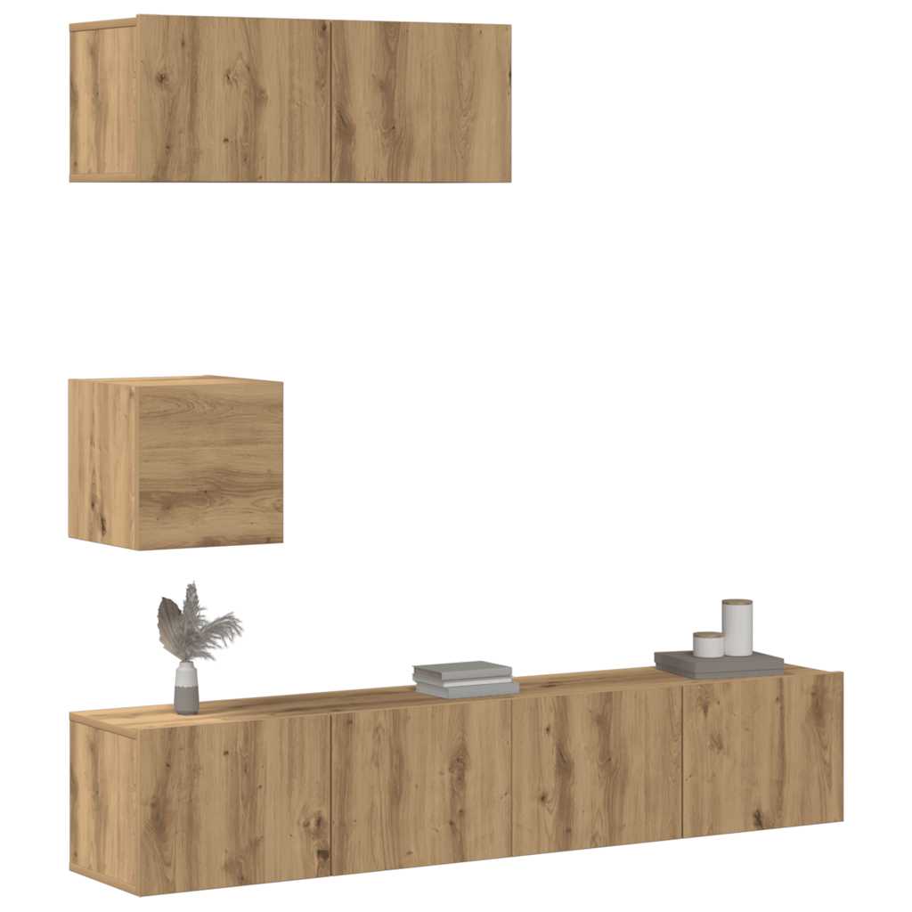 Vetonek Mueble para TV de pared madera contrachapada artesanal 4 piezas