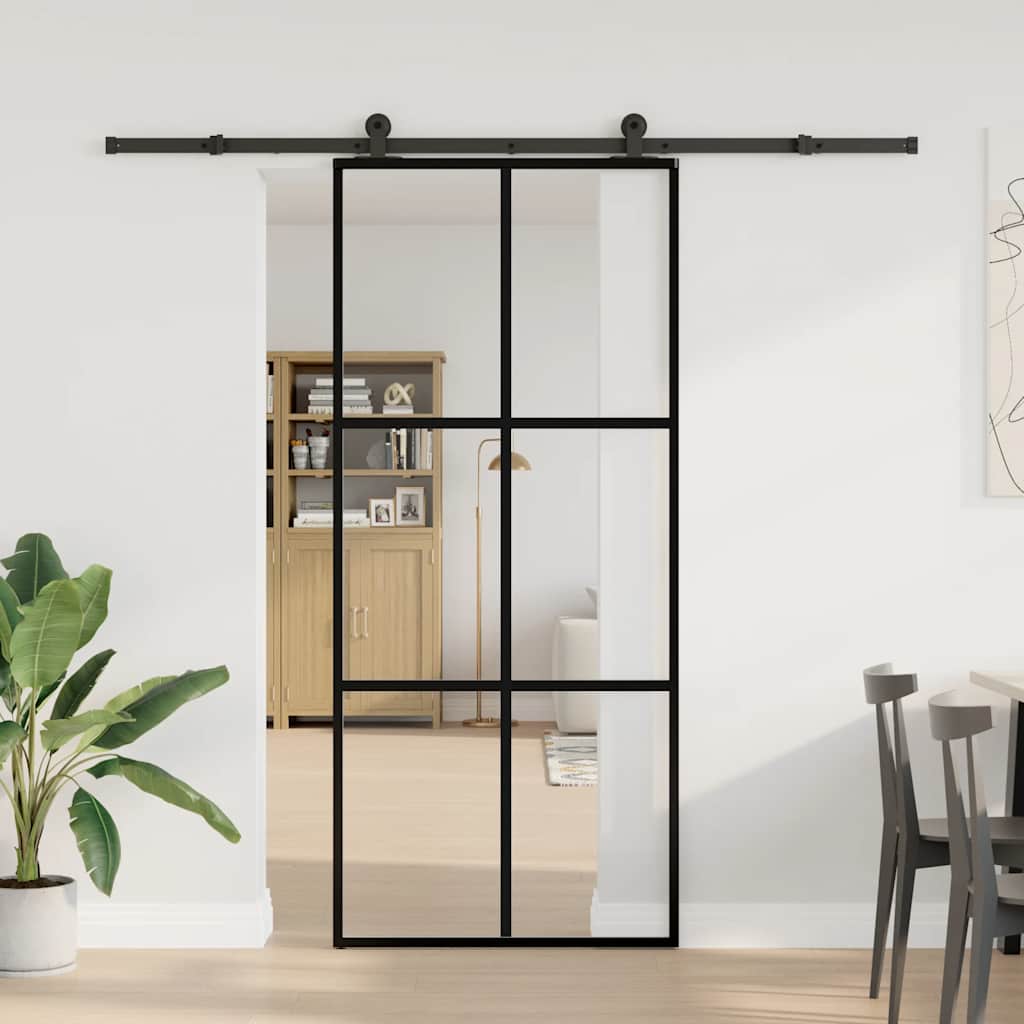 Sliding door with ESG glass hardware set aluminum 90x205 cm 