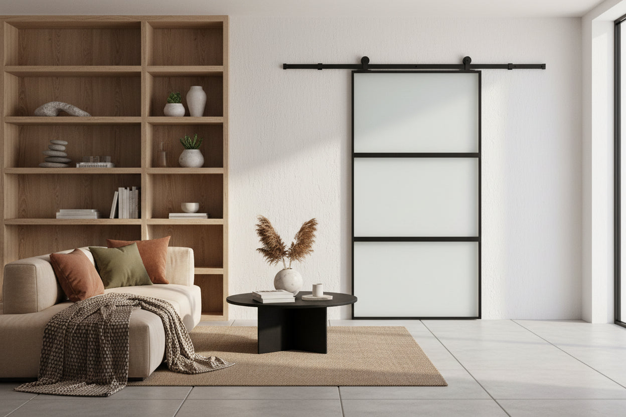 Sliding Door Tempered Glass 102.5 x 205 cm — Black Aluminum 