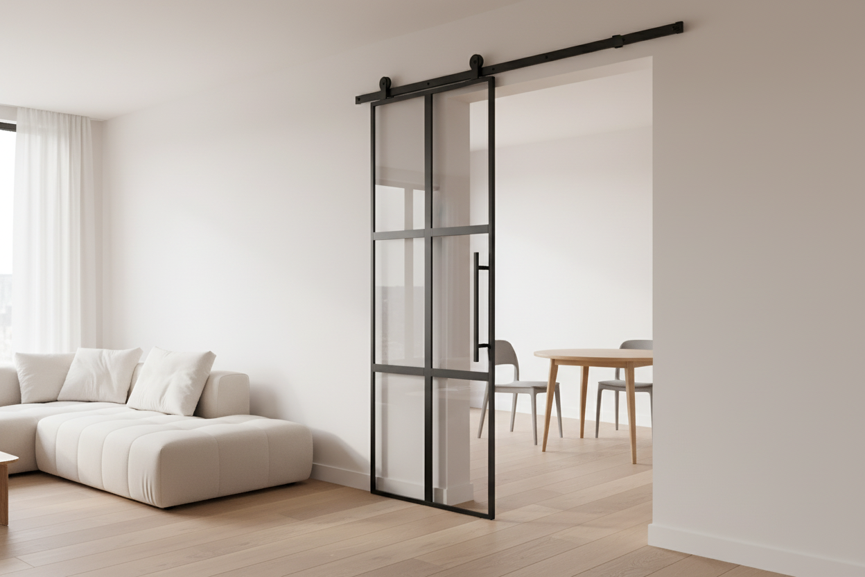 Sliding Door Tempered Glass Aluminum 76x205cm 