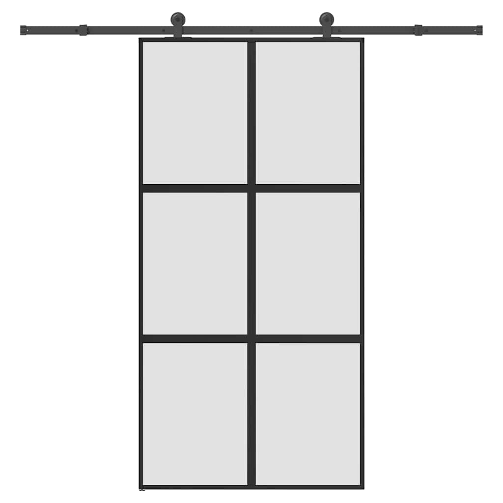 Black Tempered Glass Sliding Door 102.5x205cm — Aluminum Hardware Kit 