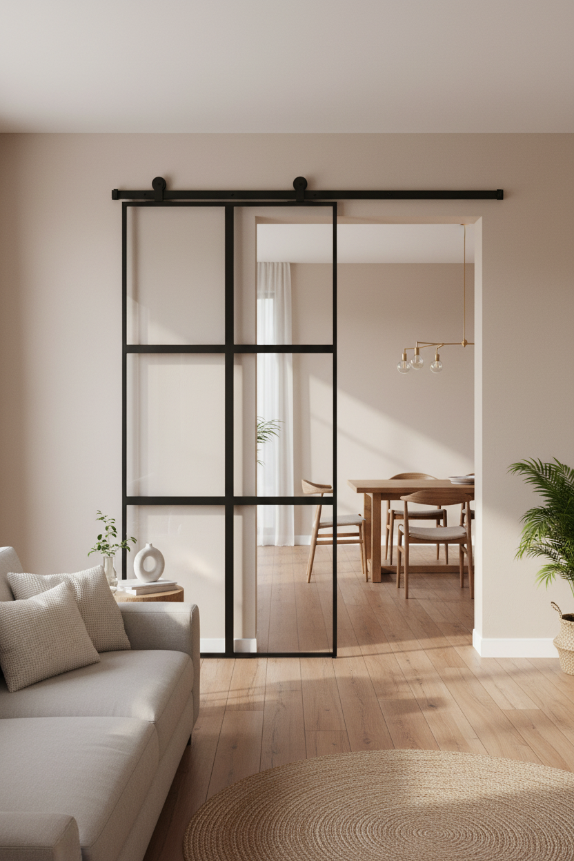 Black Tempered Glass Sliding Door 102.5x205cm — Aluminum Hardware Kit 