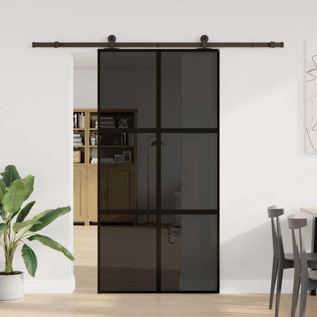 Sliding Door Tempered Glass 102.5 x 205 cm — Black Aluminum 