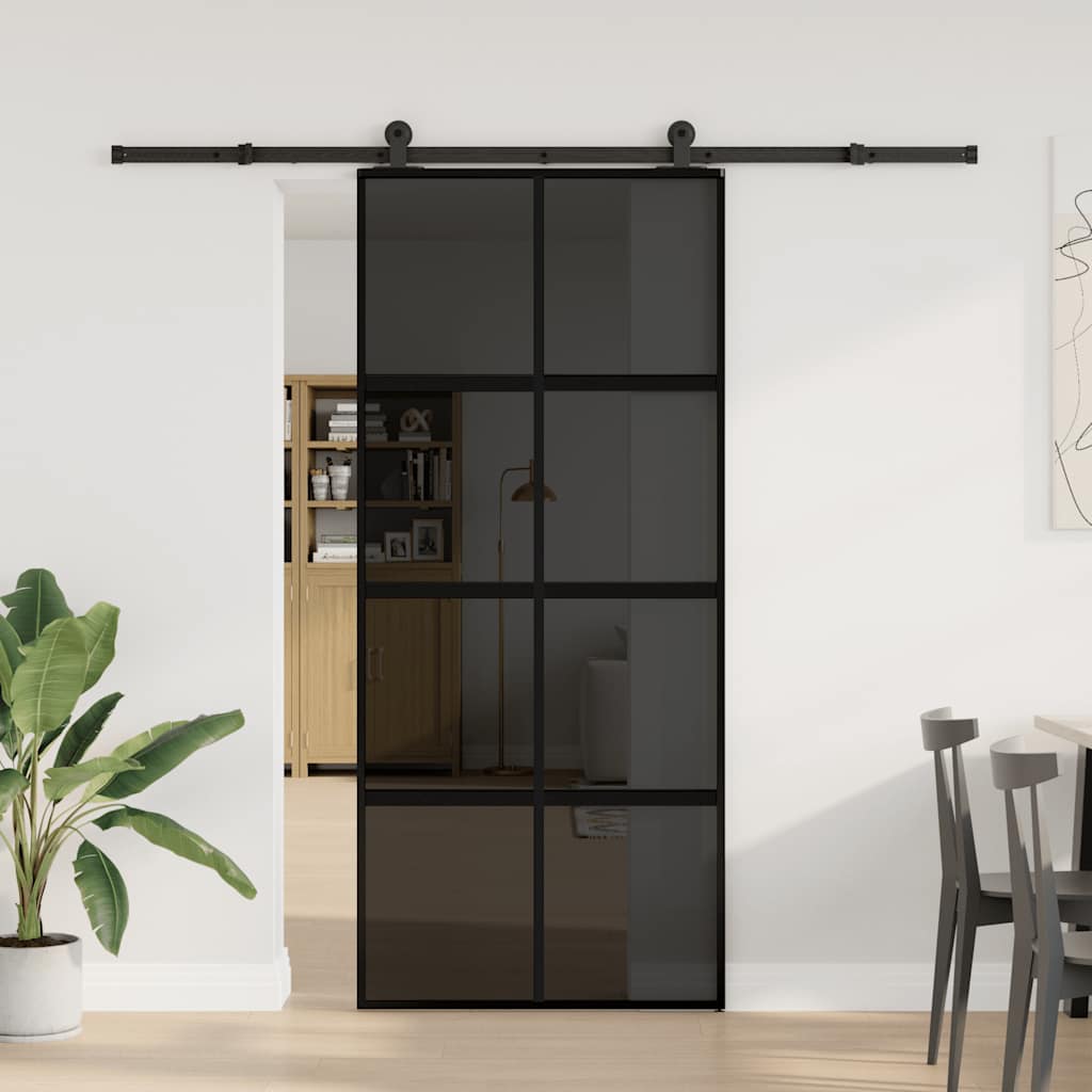 Sliding door hardware 90x205 cm tempered glass and aluminum 