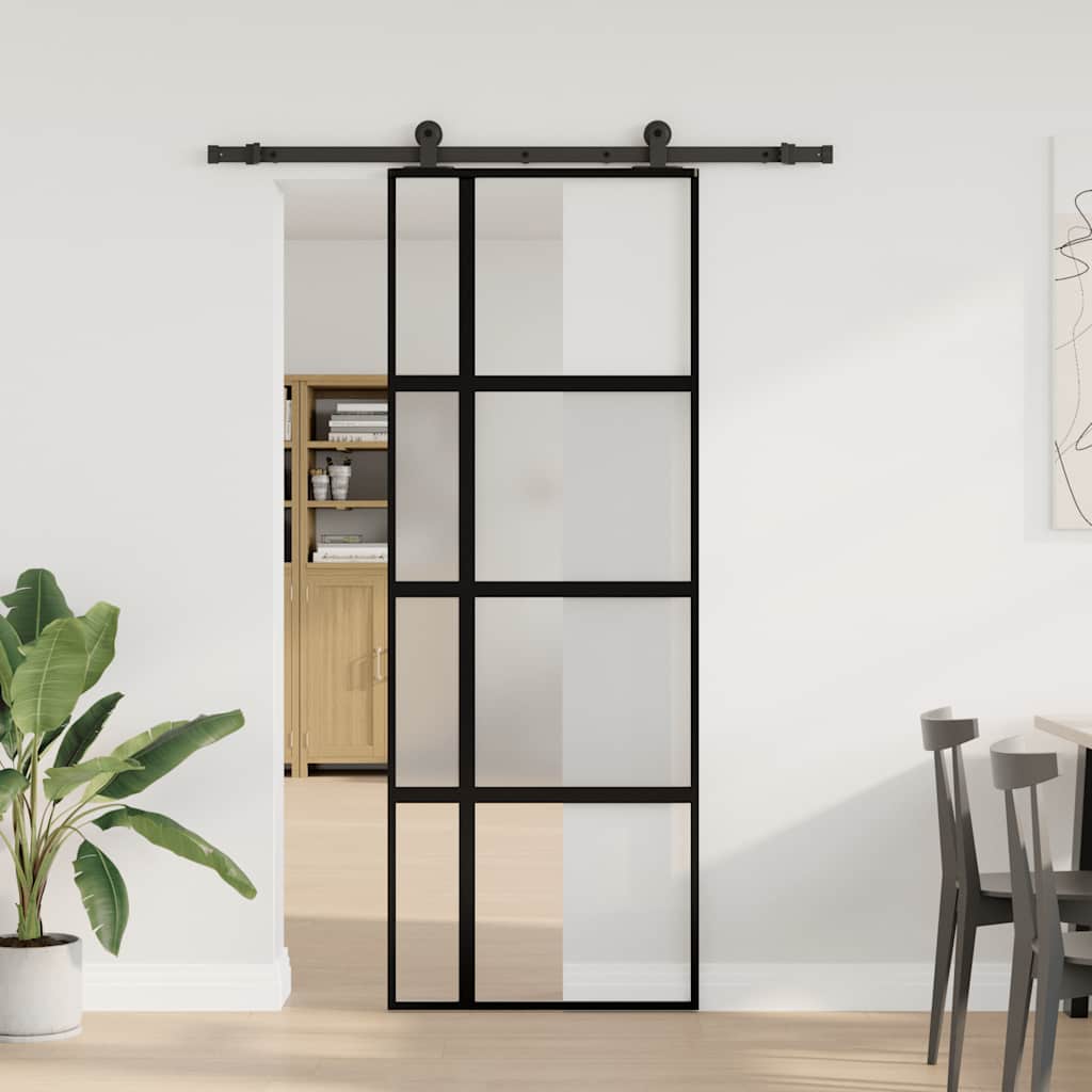 Sliding door hardware set tempered glass aluminum 76x205cm 