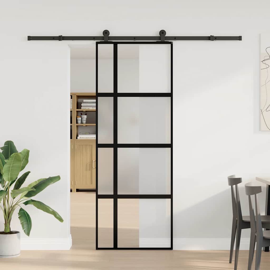 Sliding door set hardware tempered glass aluminum 76x205cm 