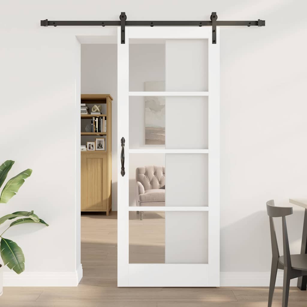 Puerta Corredera Madera de Pino y Vidrio Negra 83 x 211 cm