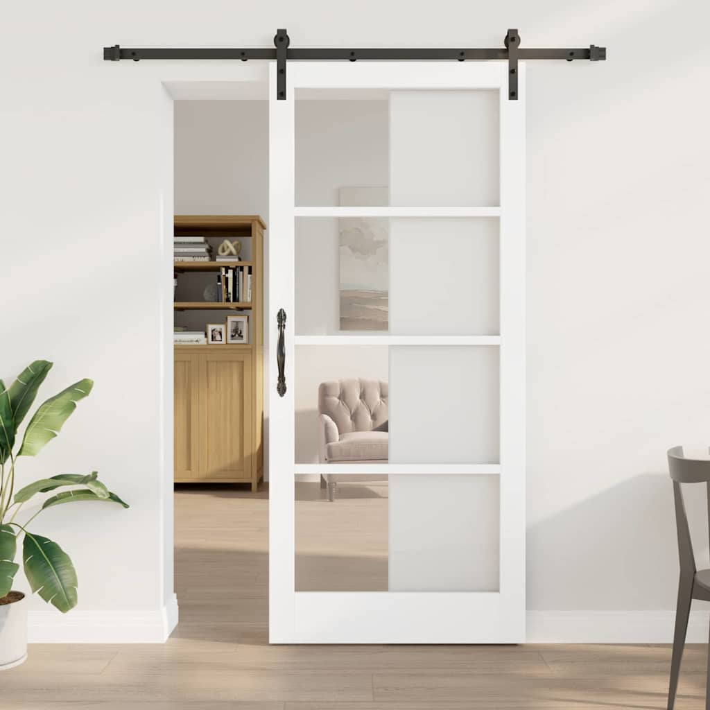 Puerta Corredera Madera de Pino y Vidrio Negra 93 x 211 cm