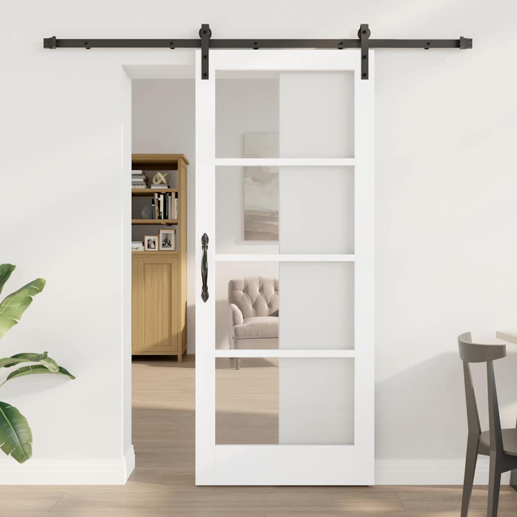 Puerta Corredera Madera de Pino y Vidrio Negra 83 x 202 cm