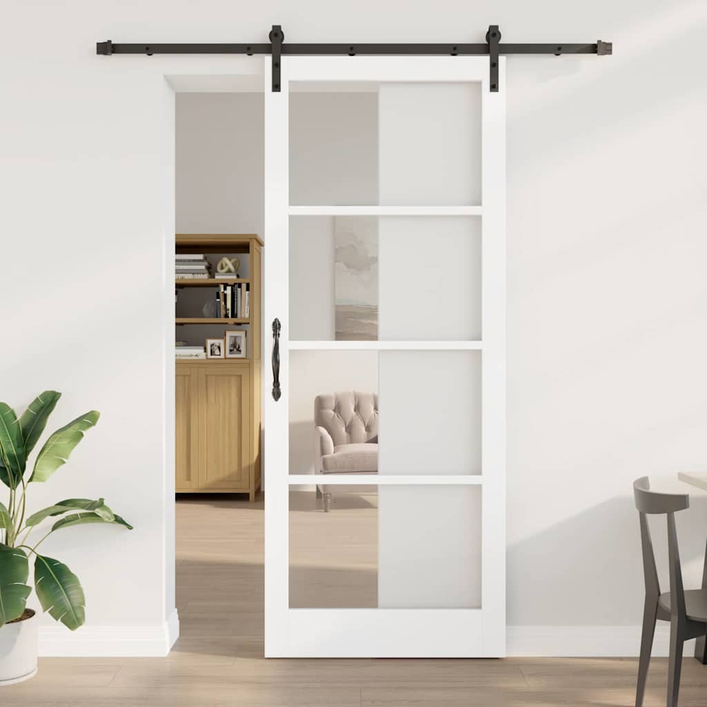 Puerta Corredera Madera de Pino y Vidrio Negra 93 x 232 cm