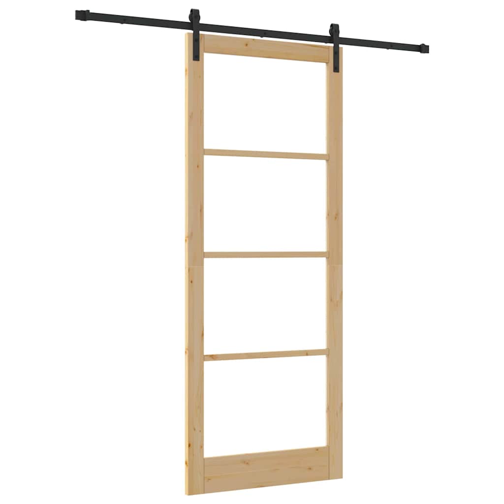 Puerta Deslizante Marrón 93 x 232 cm — Madera de Pino Maciza y Vidrio