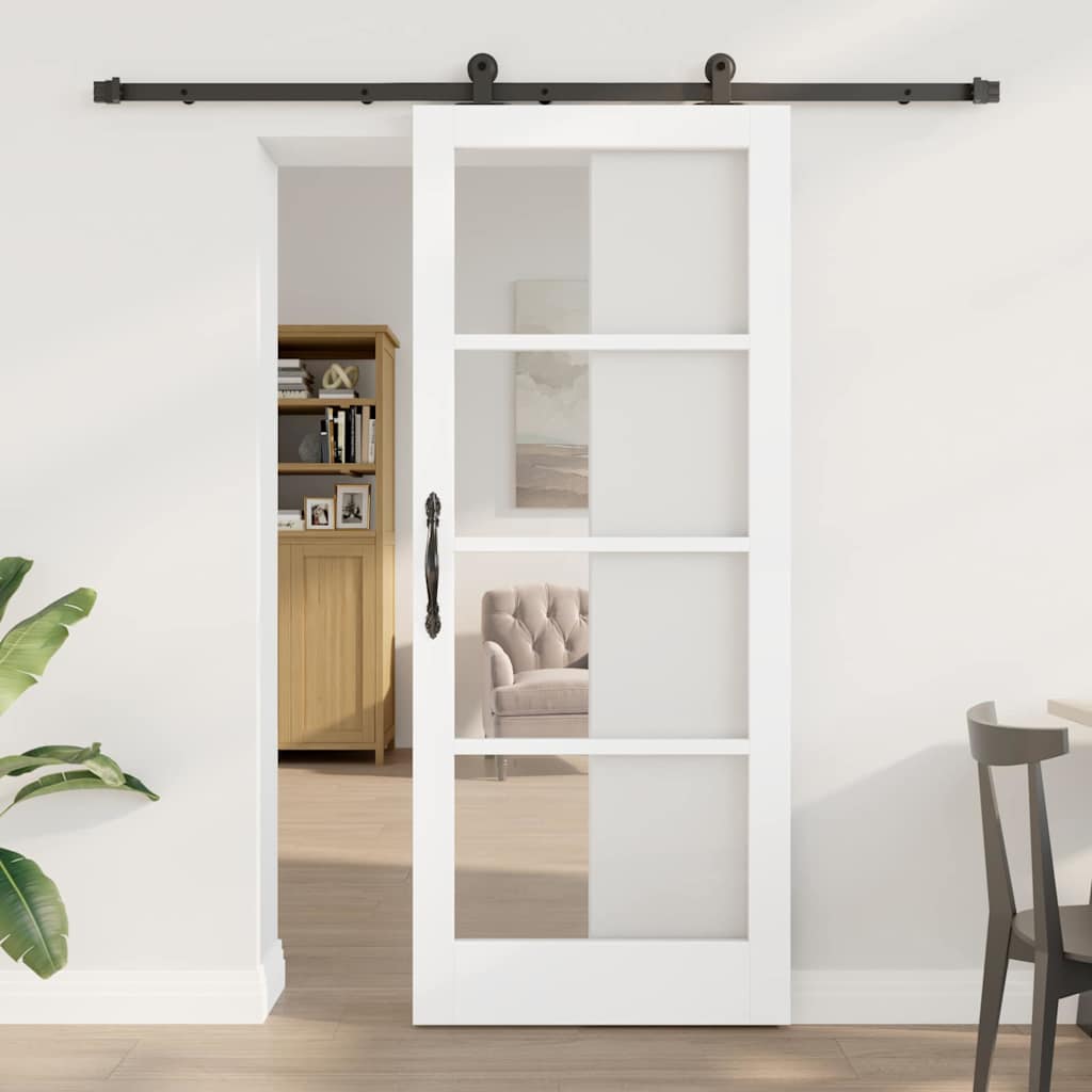 Puerta Corredera Madera de Pino y Vidrio Templado 83 x 202 cm
