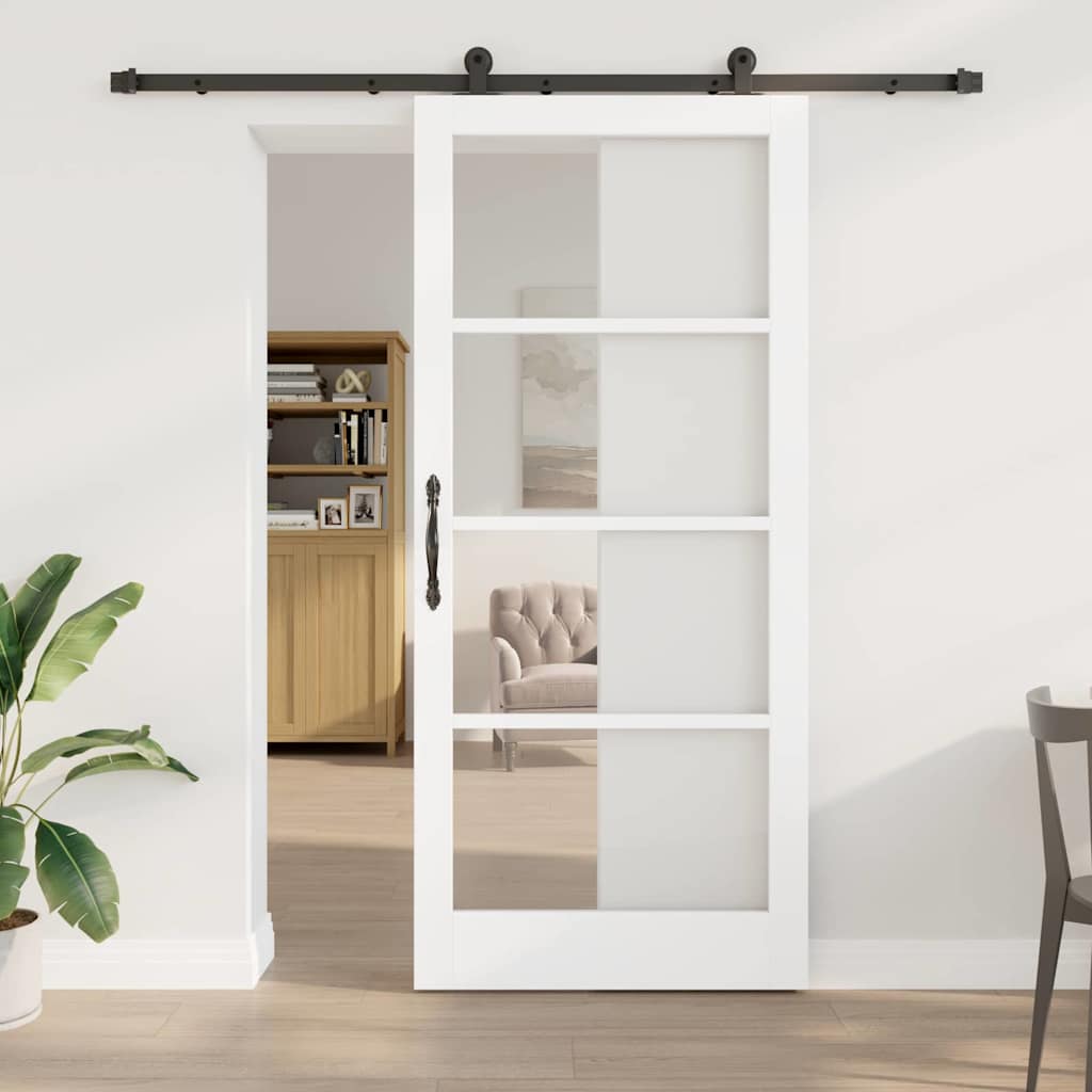 Puerta Corredera Madera de Pino y Vidrio Templado 93 x 211 cm