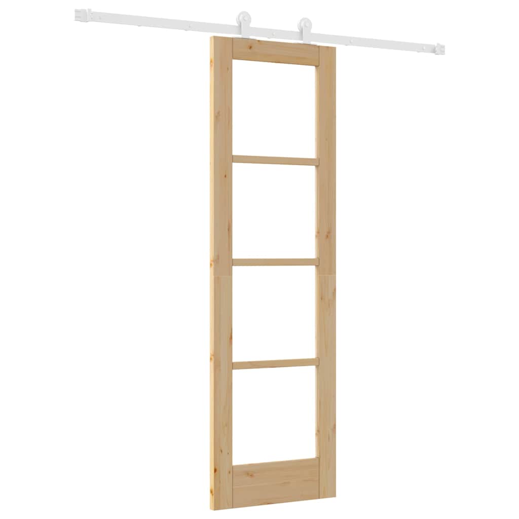 Puerta Corredera Natural 61 x 198,5 cm — Madera de Pino y Vidrio Templado