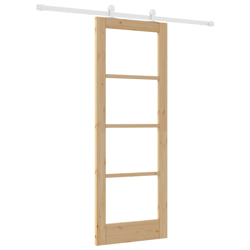 Puerta Corredera Natural 73,5 x 198,5 cm — Madera de Pino y Vidrio Templado