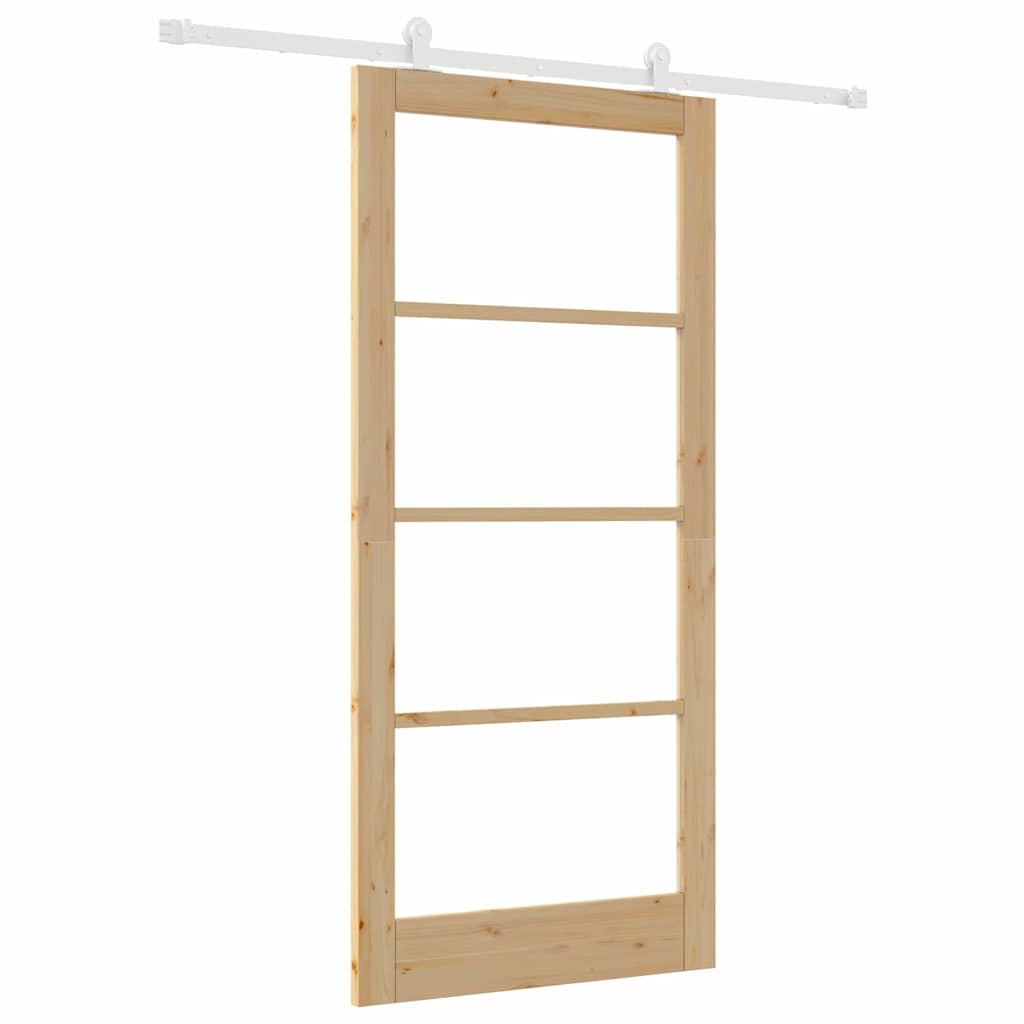 Puerta Corredera Natural 93 x 202 cm — Madera de Pino y Vidrio Templado