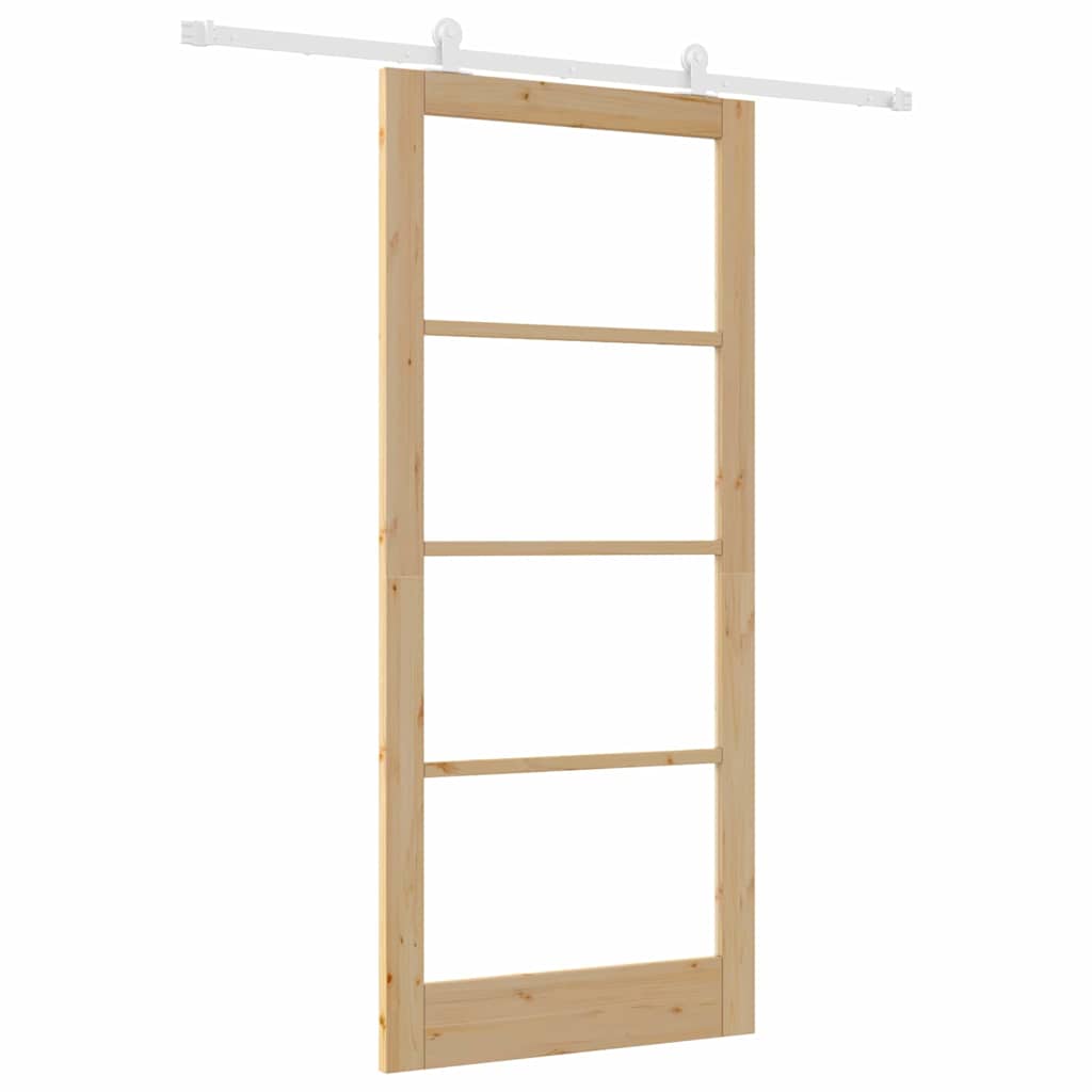 Puerta Corredera Natural 93 x 211 cm — Madera de Pino y Vidrio Templado