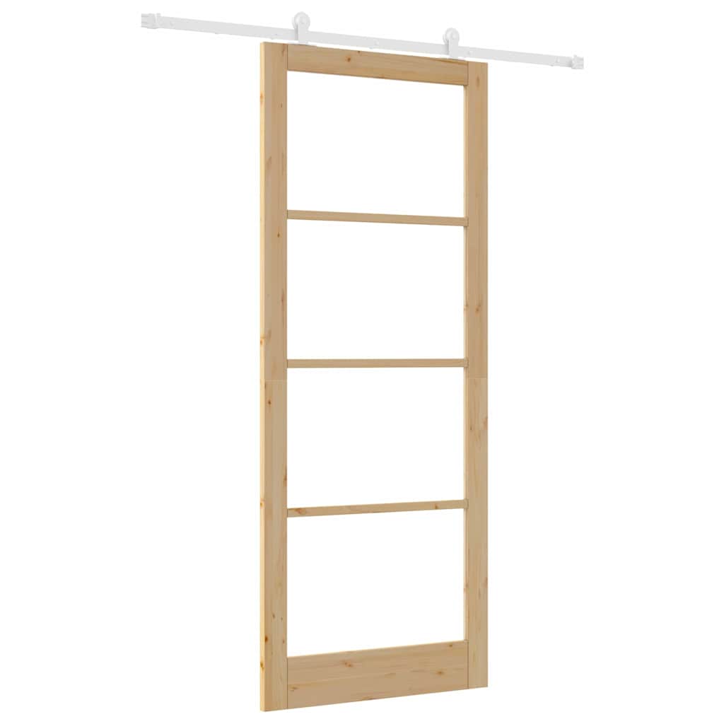 Puerta Corredera Natural 93 x 232 cm — Madera de Pino y Vidrio Templado