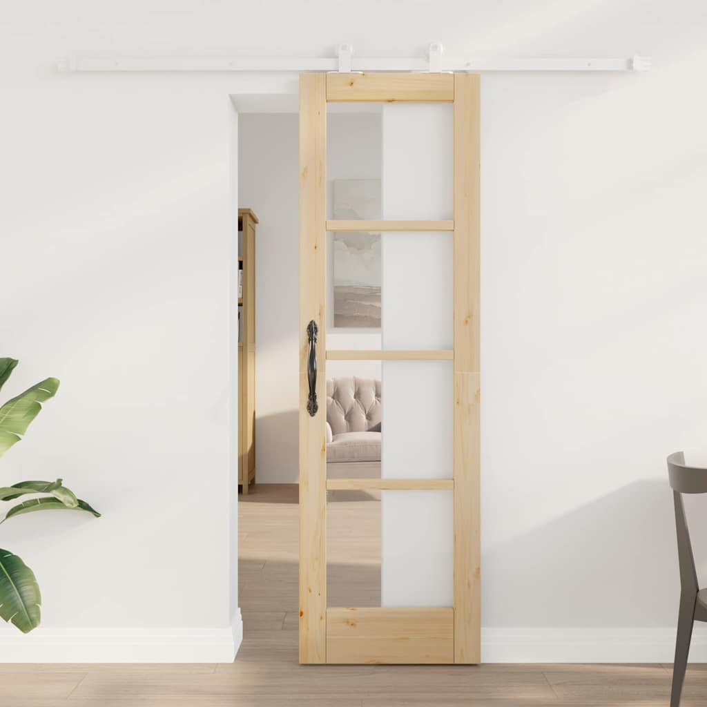 Puerta Corredera Natural 61 x 198,5 cm — Madera de Pino y Vidrio Templado
