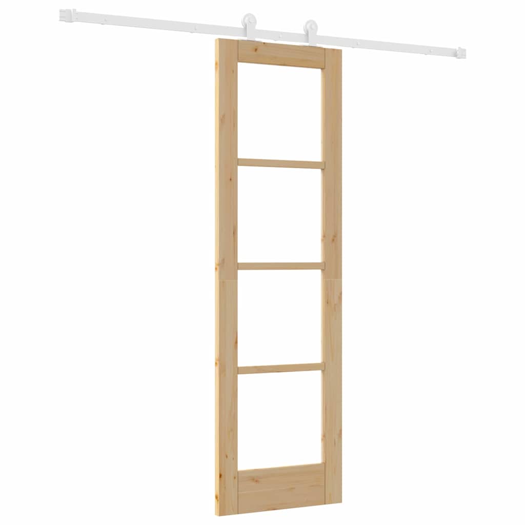 Puerta Corredera Natural 61 x 198,5 cm — Madera de Pino y Vidrio Templado