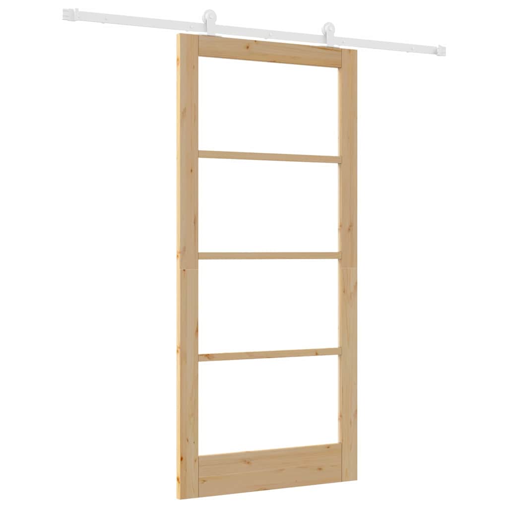 Puerta Corredera Natural 93 x 202 cm — Madera de Pino y Vidrio Templado