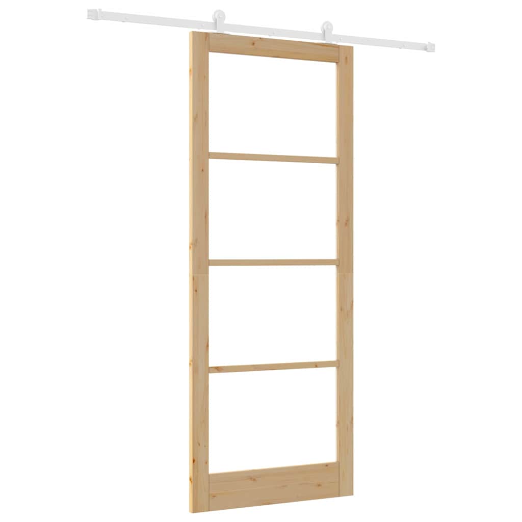 Puerta Corredera Natural 93 x 232 cm — Madera de Pino y Vidrio Templado