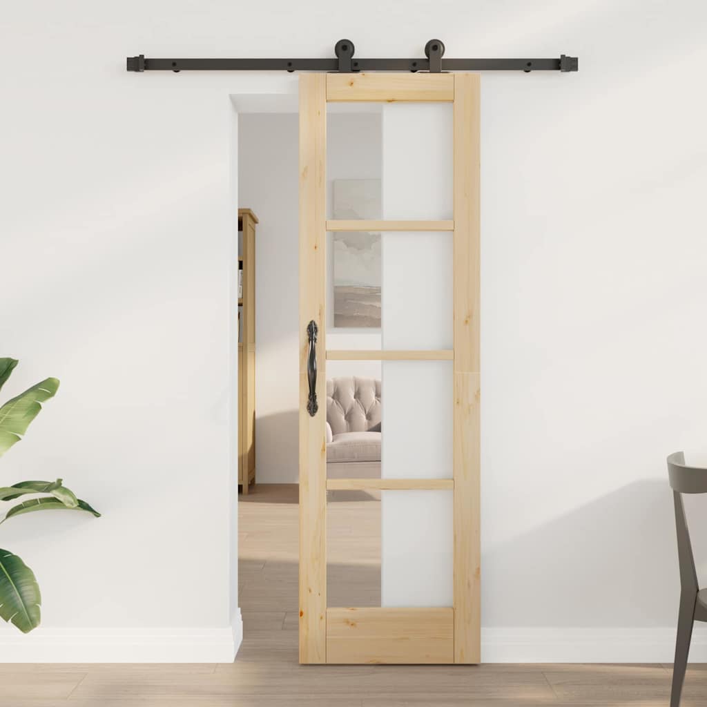 Puerta Corredera Natural 61 x 198,5 cm — Madera de Pino Macizo y Vidrio