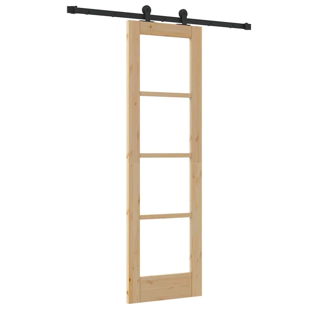 Puerta Corredera Natural 61 x 198,5 cm — Madera de Pino Macizo y Vidrio