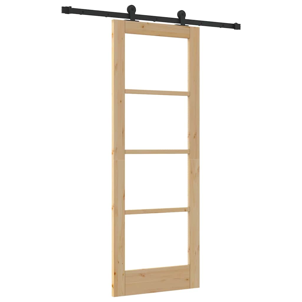 Puerta Corredera Natural 73,5 x 198,5 cm — Madera de Pino Macizo y Vidrio