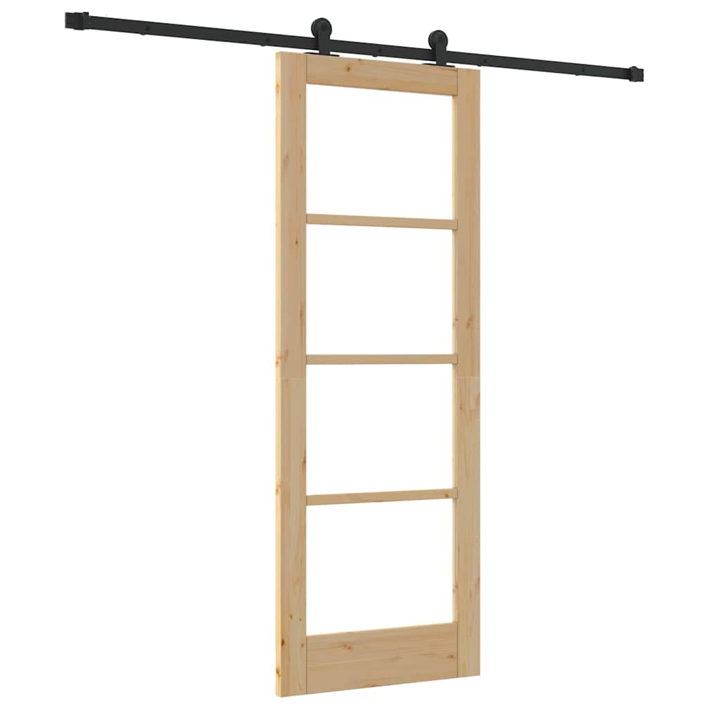 Puerta Corredera Natural 73,5 x 198,5 cm — Madera de Pino Macizo y Vidrio