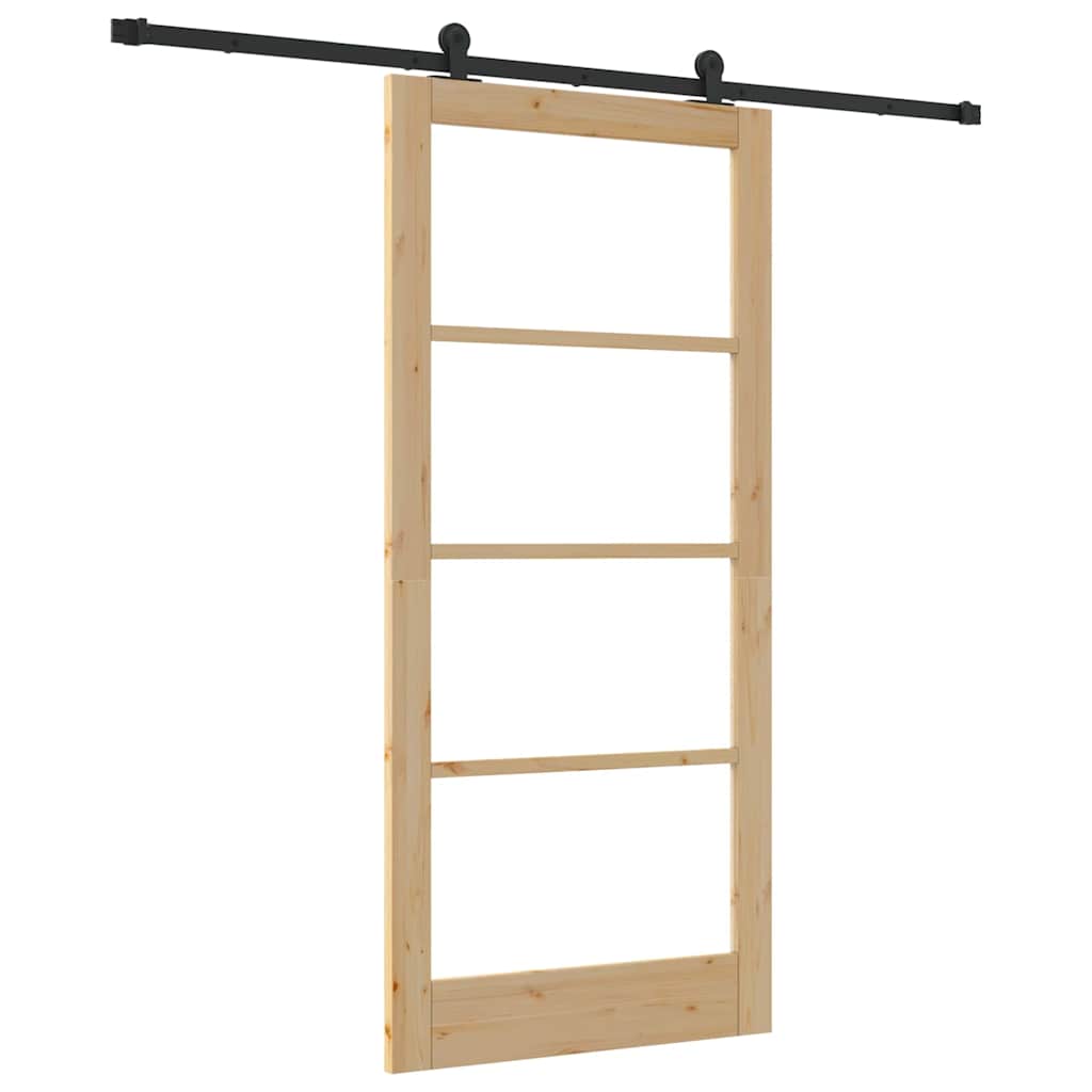 Puerta Corredera Natural 93 x 202 cm — Madera de Pino Macizo y Vidrio