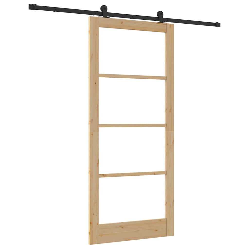 Puerta Corredera Natural 93 x 211 cm — Madera de Pino Macizo y Vidrio
